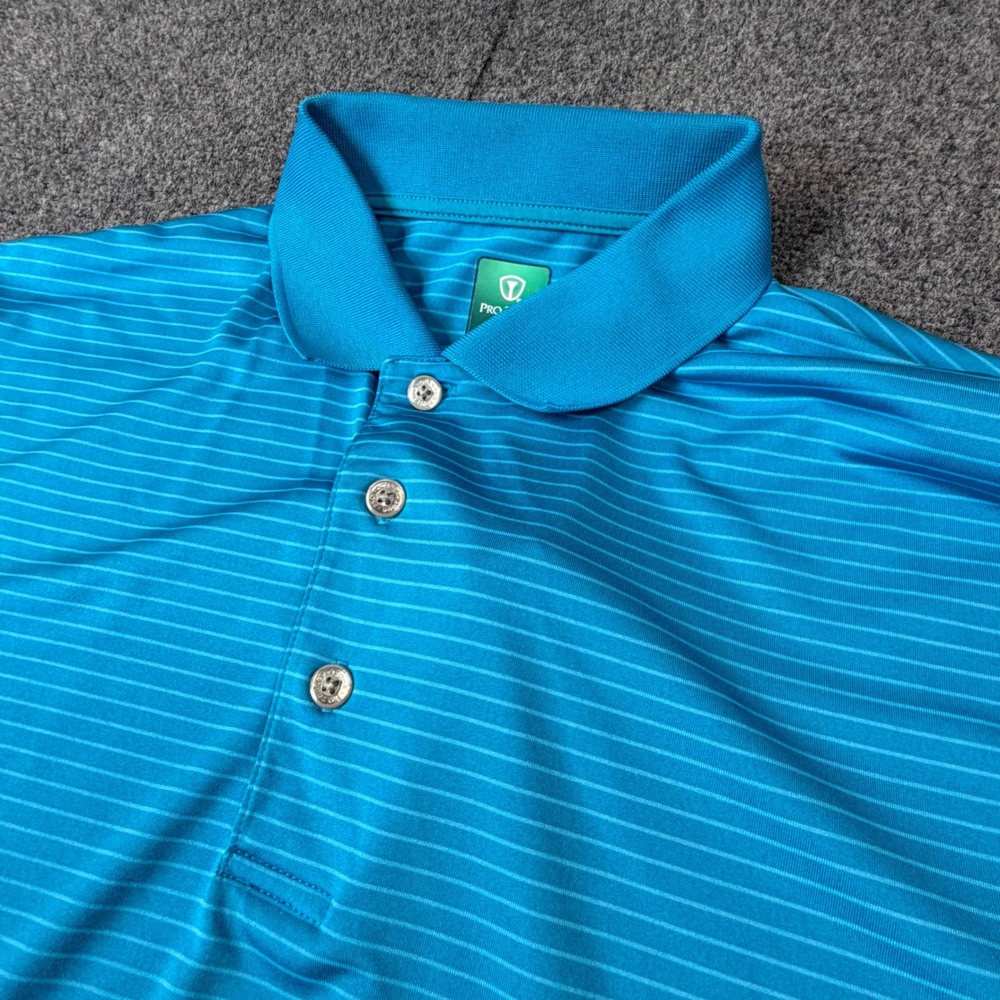 Pro Tour Mens Golf Polo Shirt Turquoise Blue Striped Short Sleeve‎ Size Large